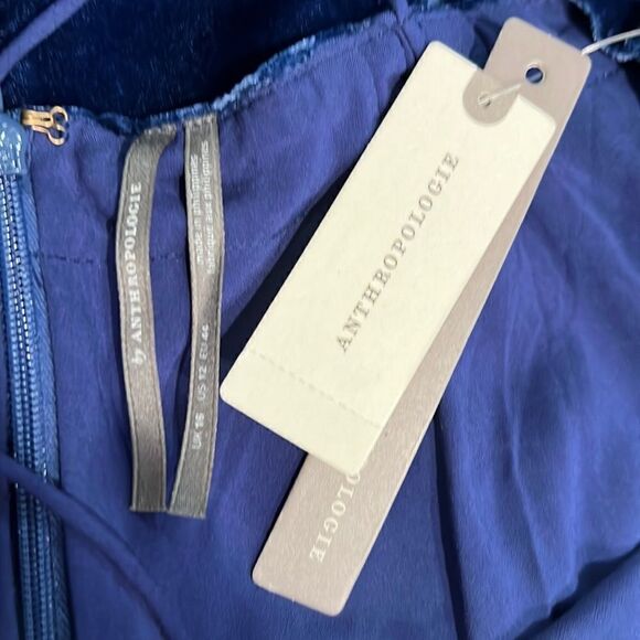 NWT Anthropologie Velvet Slip Midi Dress Blue Size 12 - Picture 11 of 15